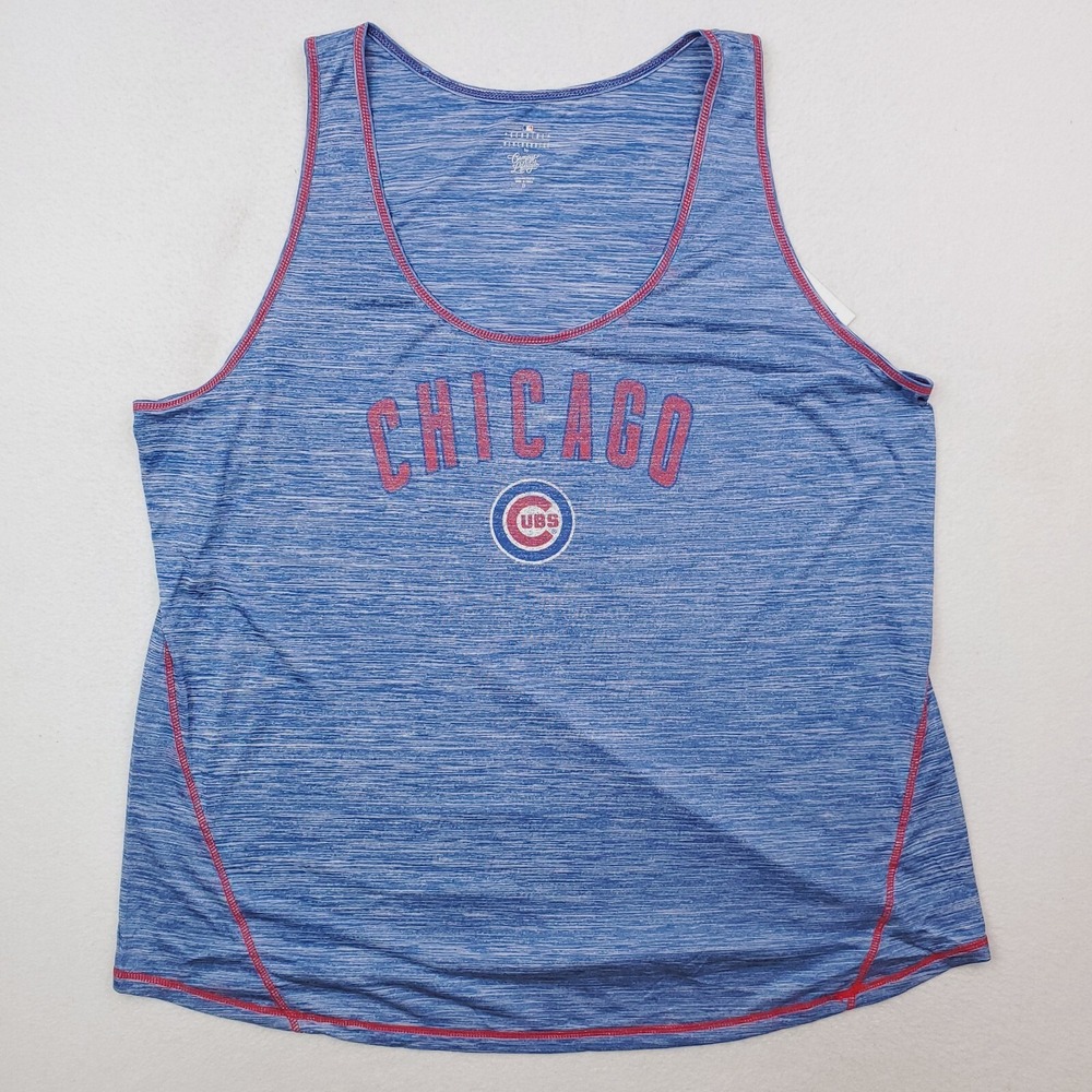 Chicago Cubs Tank Top Womens 2X Blue Red Space Dye Racerback Scoop Neck Shirt